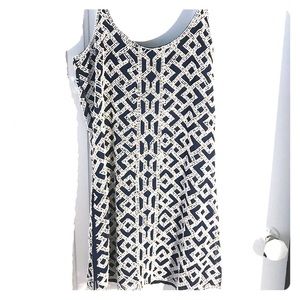 Parker Mini Shift Navy/white/blush beaded dress